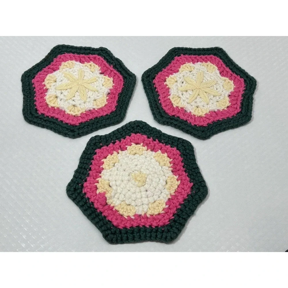 Set of‎ Three Granny Hexagon Crochet Pot Holders
